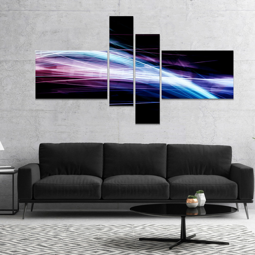 Purple Blue Lines in Black, Abstract Canvas art print, 60"x32", 4 panels