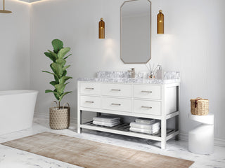 Parker 60 Single Sink Bathroom Vanity in White 2" Carrara Marble