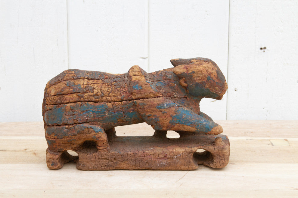 Ancient Indian Wooden Nandi Figure
