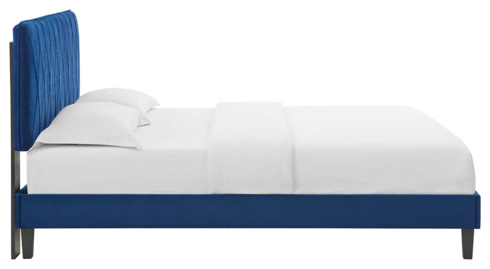 Phillipa Performance Velvet King Platform Bed, Navy