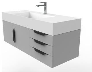 CastelloUSA Amazon 48" Wall Mounted Vanity Set, Gray, White Top, Black Handles