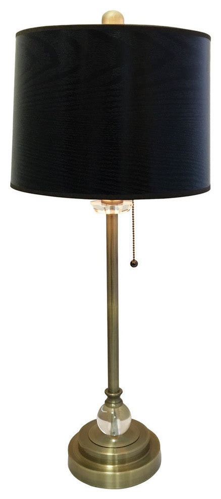 28" Crystal Lamp With Black Wood Texture Shade, Antique Brass, Single