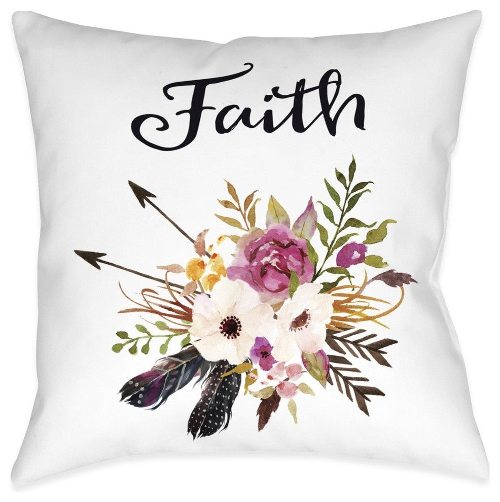 Laural Home Watercolor Flowers Faith 18" X 18" Indoor Decorative Pillow