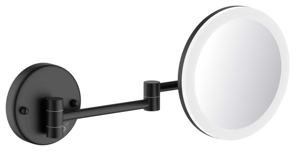 Circular LED Wall Mount One Side 5x Magnifying Make Up Mirror, Matte Black