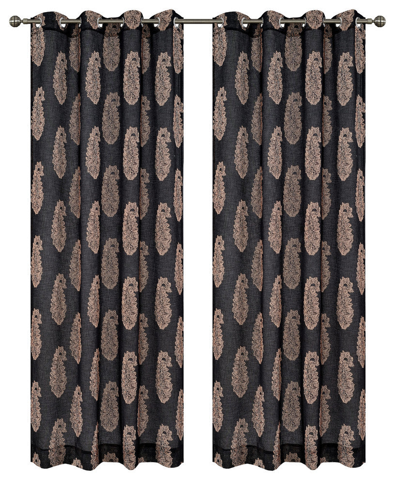 Paisley Drapery Curtain Panels with Grommets, Black