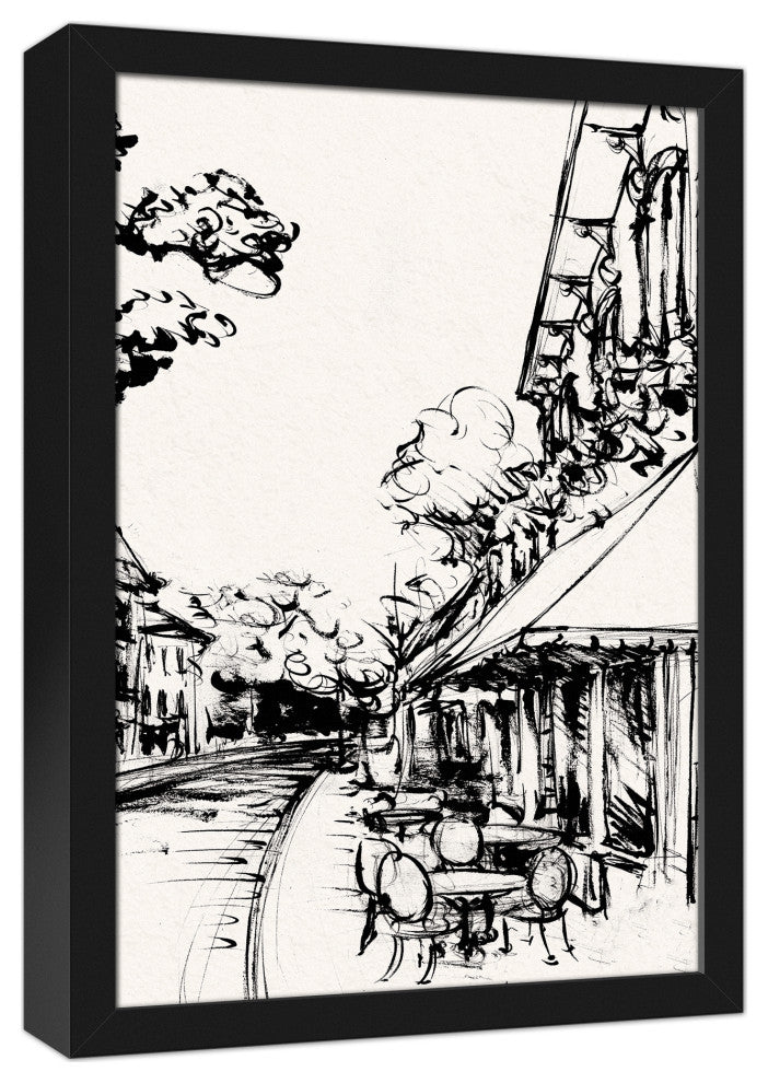 Sketched City Scene 12x18 Black Framed Canvas