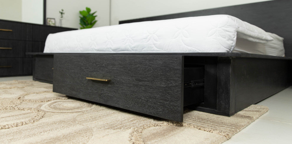 Modrest Manchester- Platform Dark Gray Bed With Drawers, Queen