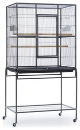 Powder-coated steel construction Flight Cage With Stand, Black