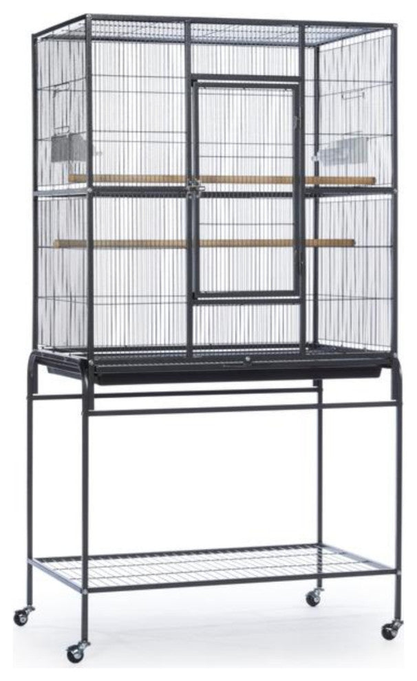 Powder-coated steel construction Flight Cage With Stand, Black