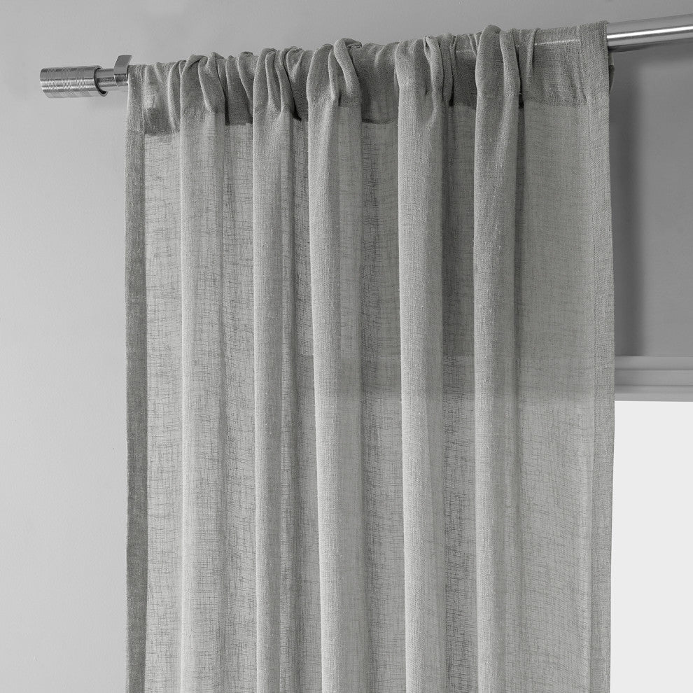 Solid FauxLinen Sheer Curtain, Single Panel, Paris Gray, 50"x96"