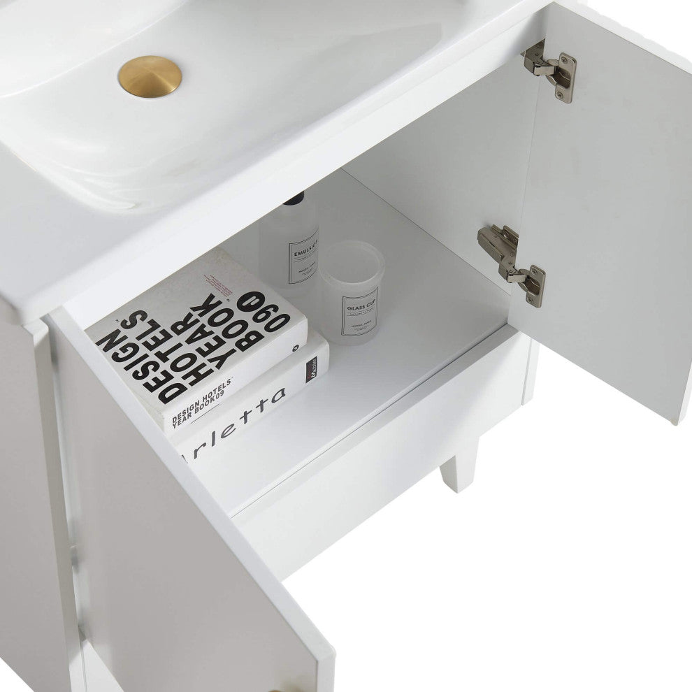 Venezian Single Bathroom Vanity, White, 48", Satin Brass Handles, One Sink
