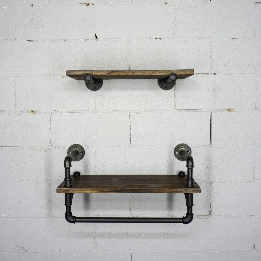Austin Farmhouse Industrial 24" and 27" Wide 2-Piece Shelf Rack, Black Steel
