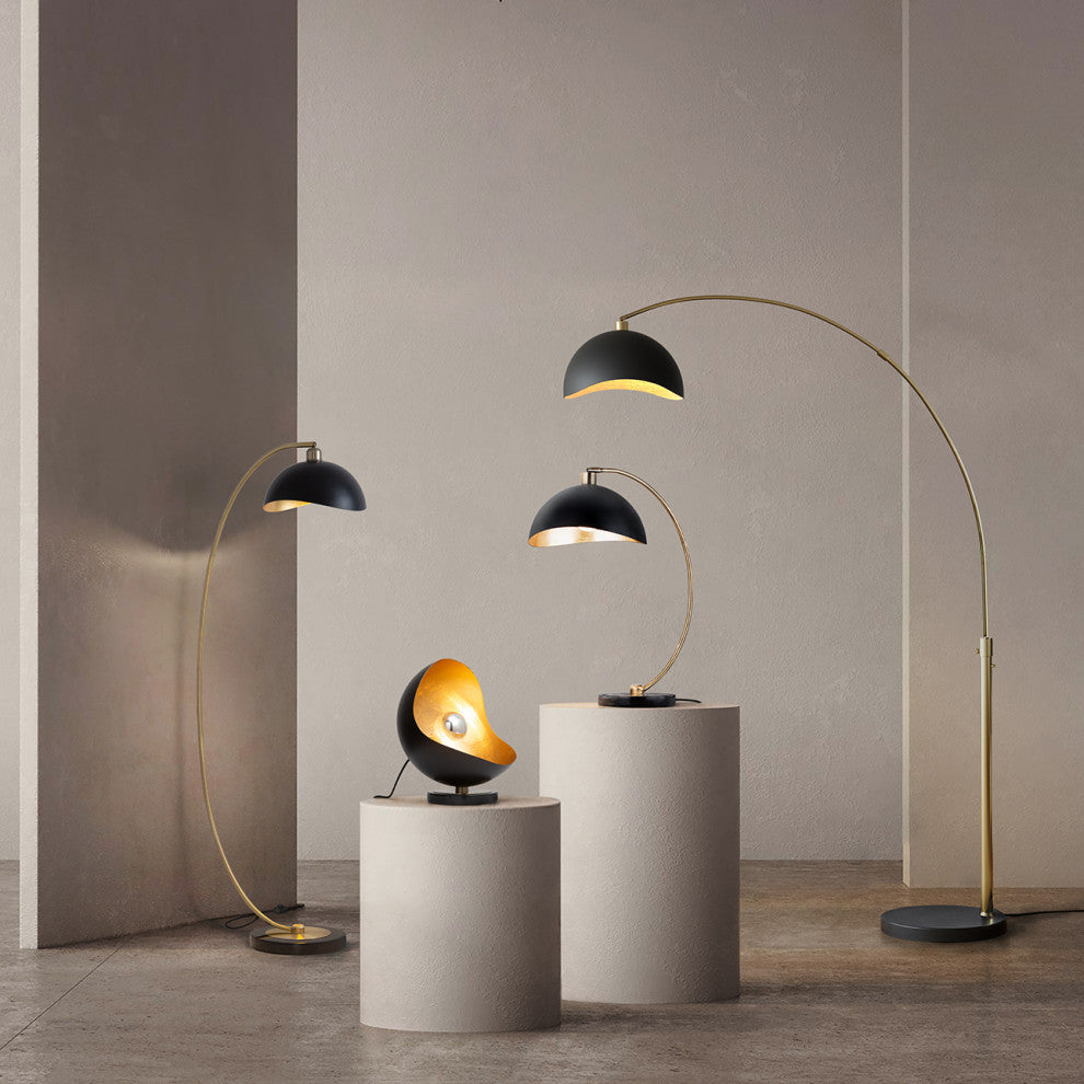 Luna Bella Arc Floor Lamp - 92", Weathered Brass, Dimmer Switch, Marble Base, Weathered Brass