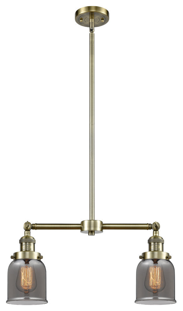 2-Light Small Bell 22" Chandelier, Antique Brass, Glass: Plated Smoked