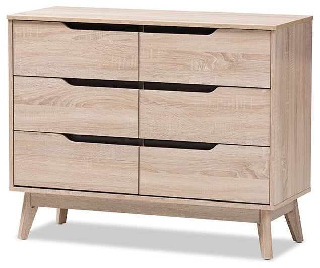 Fella Mid-Century Two-Tone Oak and Gray Wood 6-Drawer Dresser