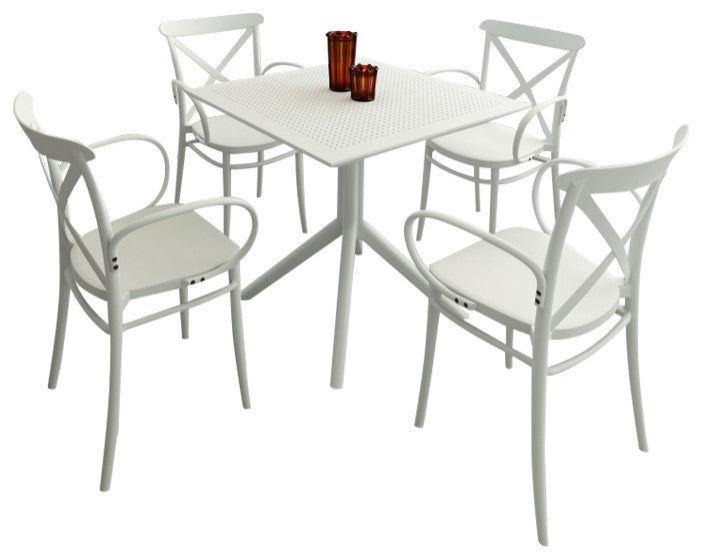 Cross XL Patio Dining Set With 4 Chairs White