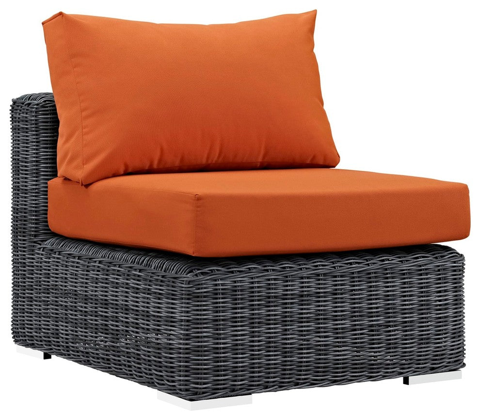 Modern Contemporary Outdoor Patio 7-Piece Sectional Sofa Set, Orange, Rattan
