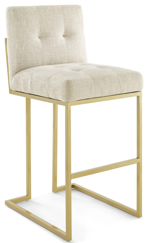 Beige Fabric Bar Stool, Heidi Giselle Gold Bar Stool, Tufted Luxe Glam Barstool
