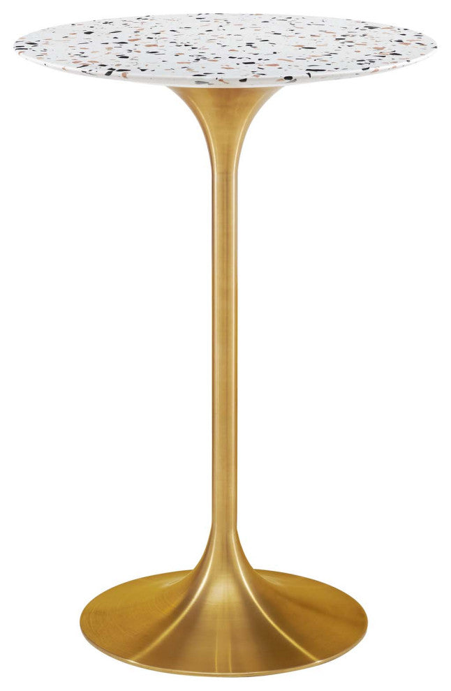 28" Bar Table, Round, White Gold, Metal, Modern, Bar Pub Bistro Hospitality