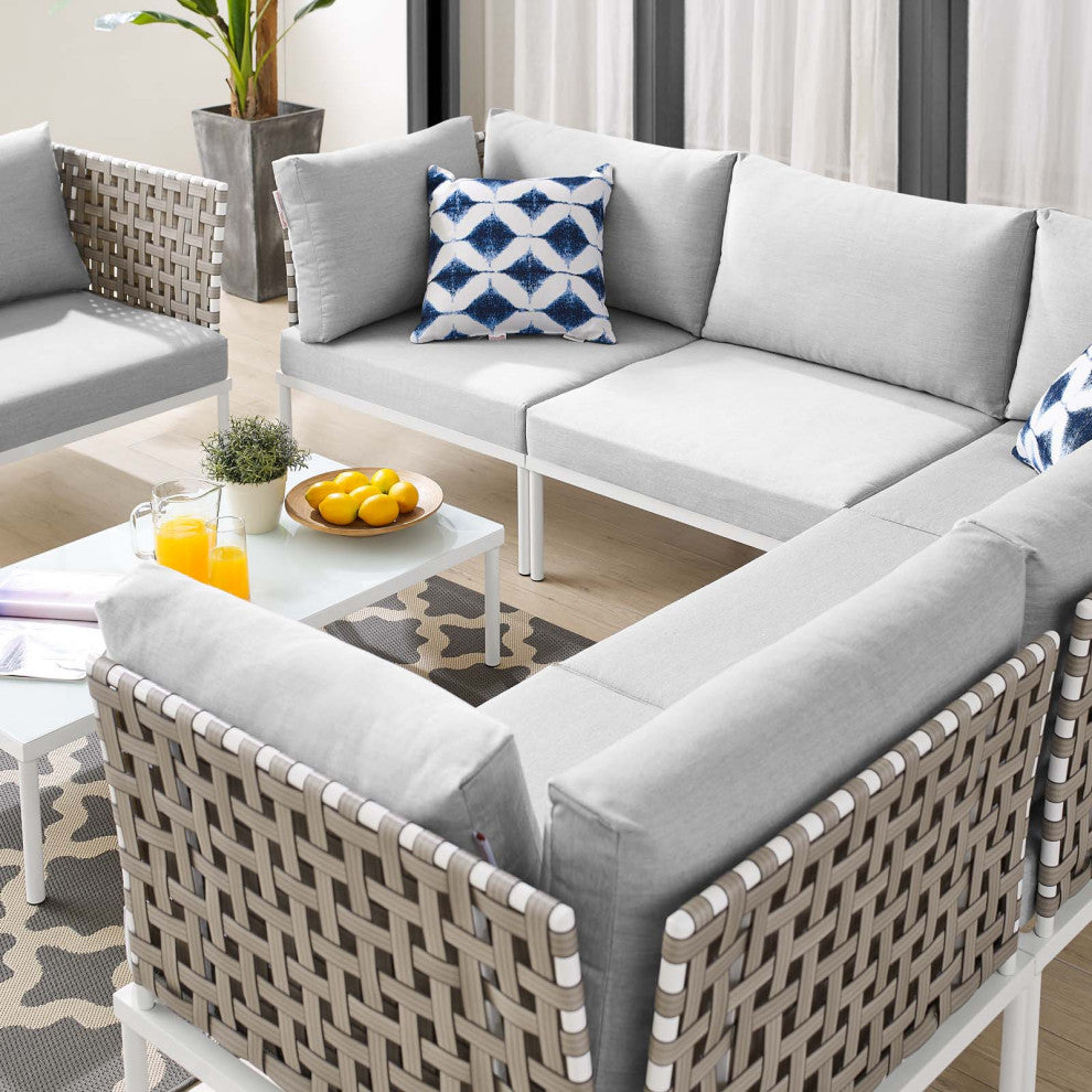 Lounge Sectional Sofa Chair Table Set, Sunbrella, Aluminum, Gray, Outdoor