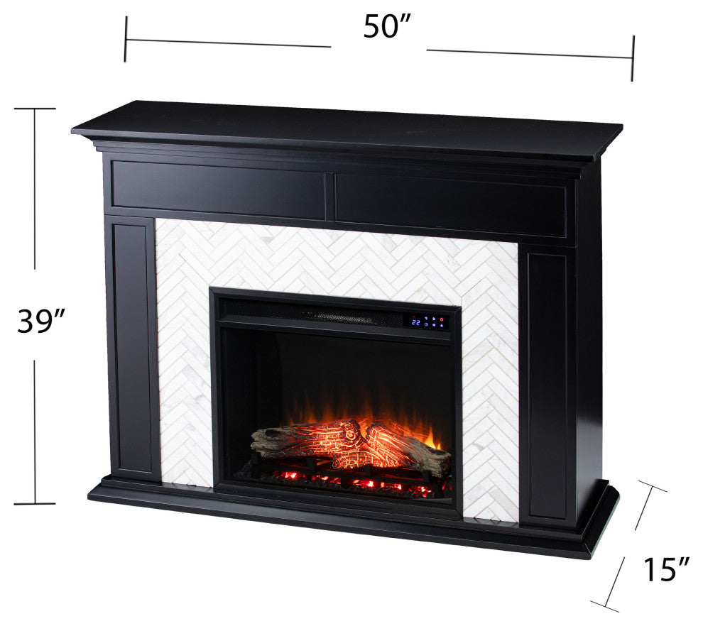 Torron Marble Tiled Touch Screen Electric Fireplace - Black