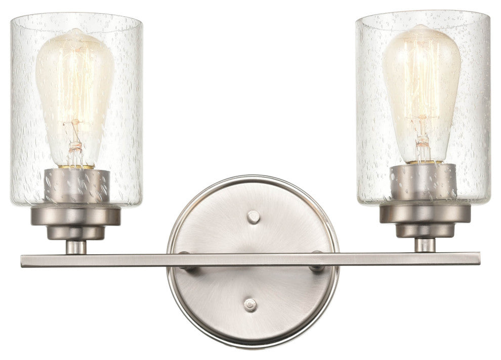 2-Light 14.25" Bathroom Vanity Light Clear Seedy, Satin Nickel