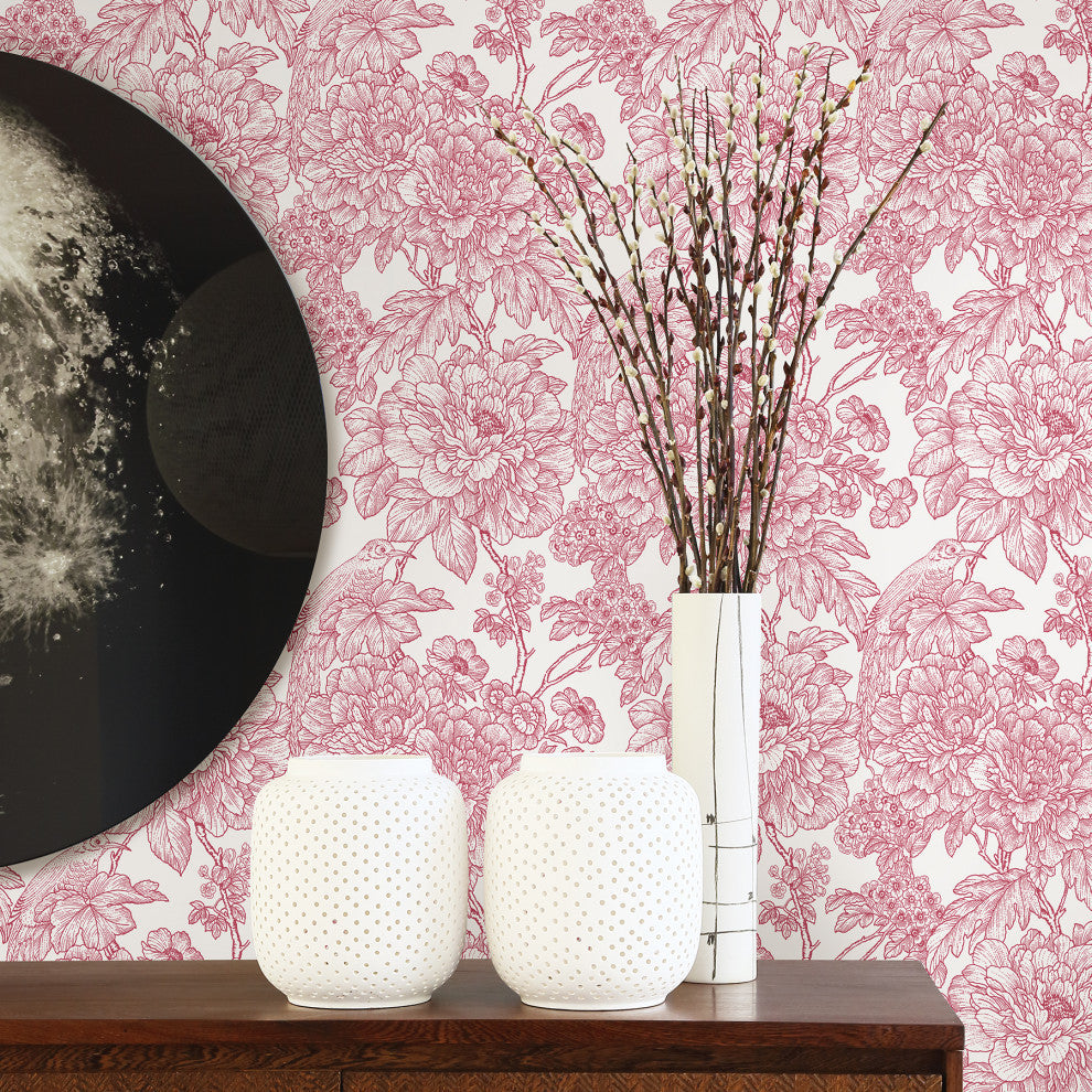 Birds of Paraside Breeze Red Floral Wallpaper Bolt