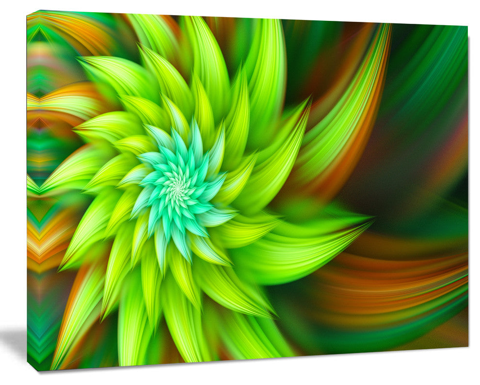 Huge Clear Green Fractal Flower, Floral Canvas Art Print, 40"x30"