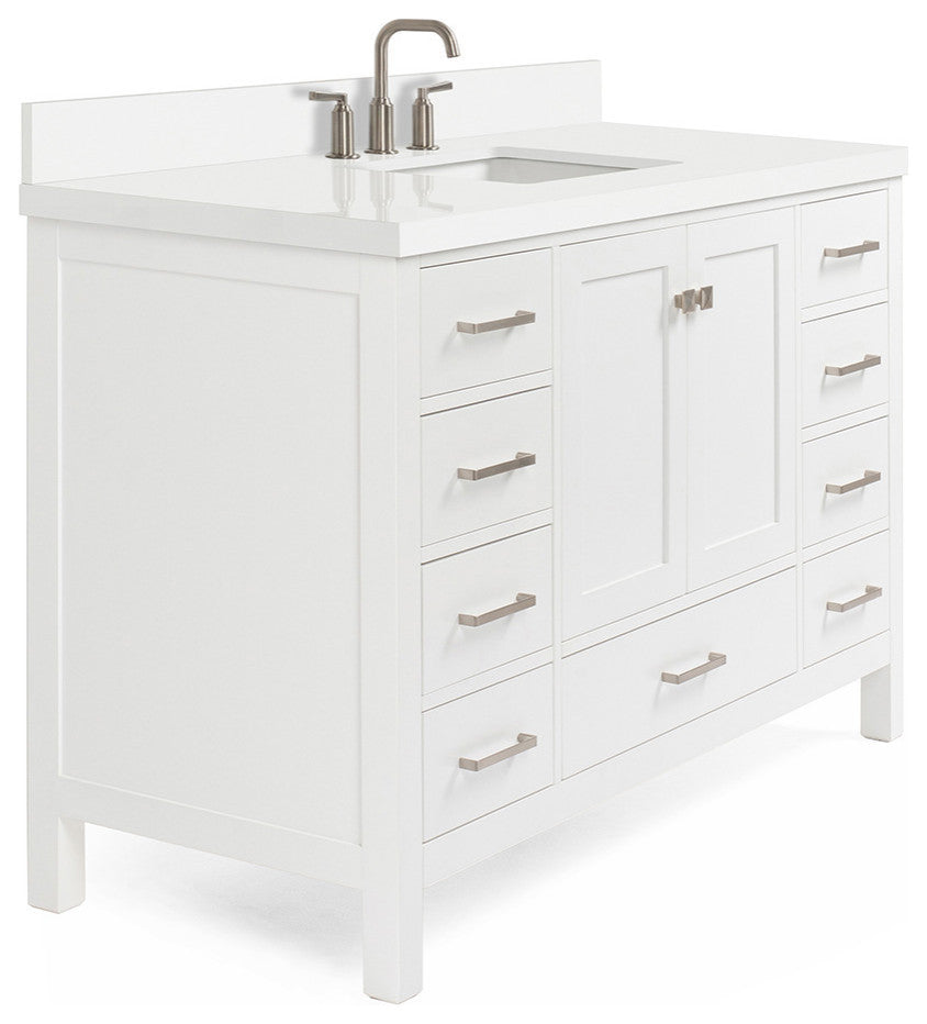 ARIEL Cambridge 55" Single Rectangle Sink Bathroom Vanity White With Quartz Top