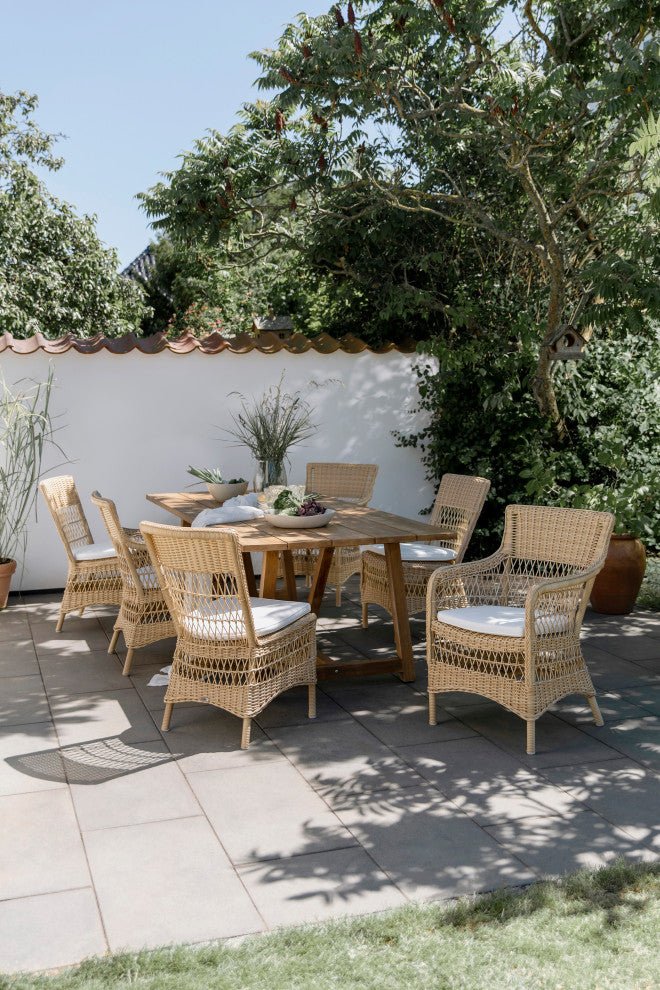 Marie Side Chair With Cushion, Natural Finish, Sailcloth Seagull Upholstery