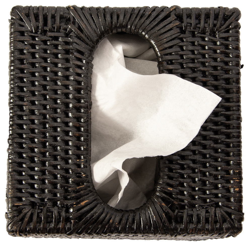 Artifacts Rattan Column Tissue Box Cover, Tudor Black