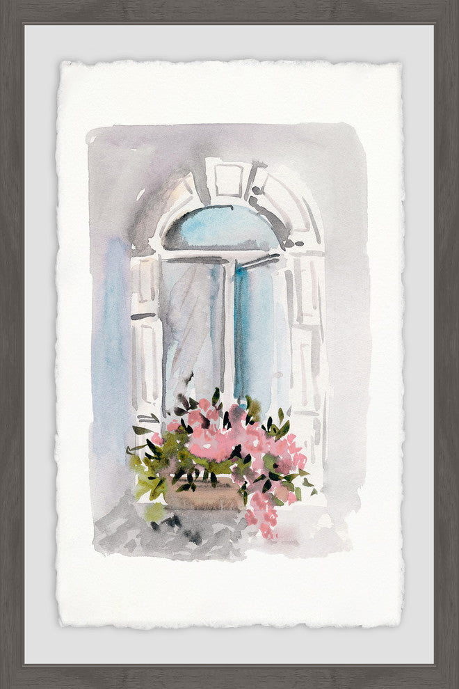 "Window Box Pink" Framed Painting Print, 16"x24"