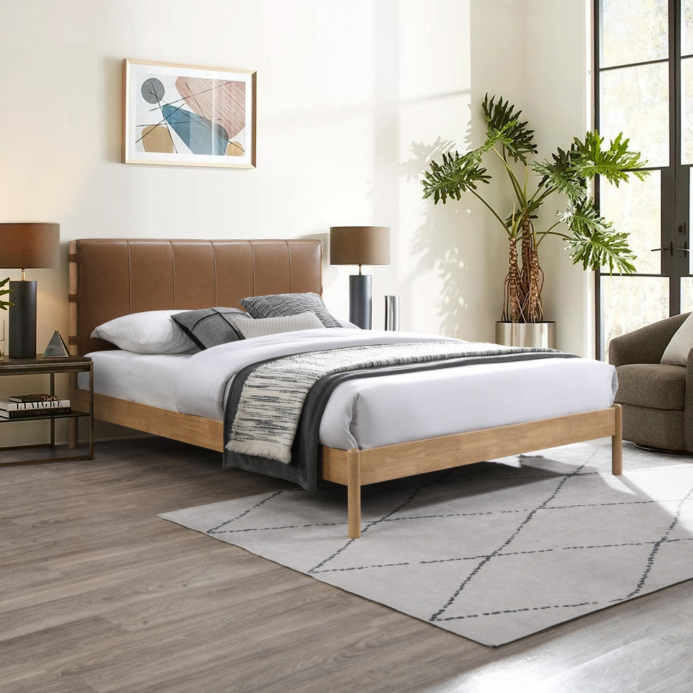 Asher Upholstered Bed, Cognac, Queen, Vegan Leather