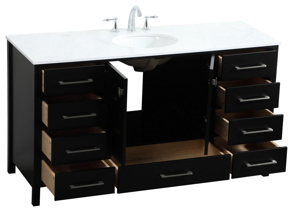 Isabel Single Bathroom Vanity, Black, 60", Without Backsplash