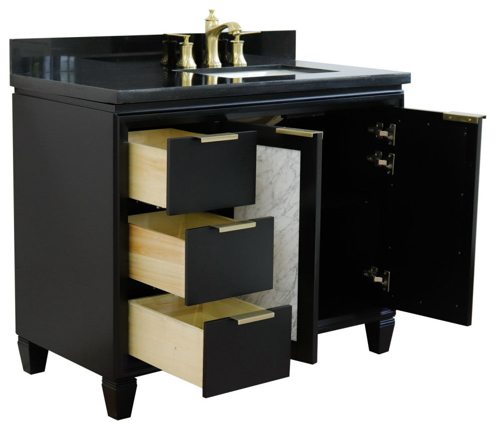 43" Single Vanity, Black Finish With Black Galaxy