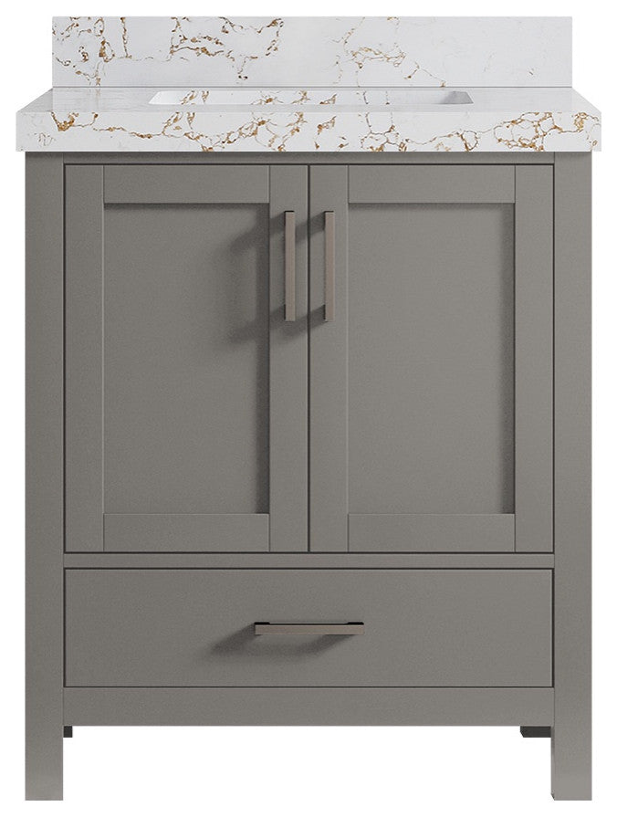 Malibu 30 Single Sink Bath Vanity in Elephant Skin Gray 2" Viola Gold
