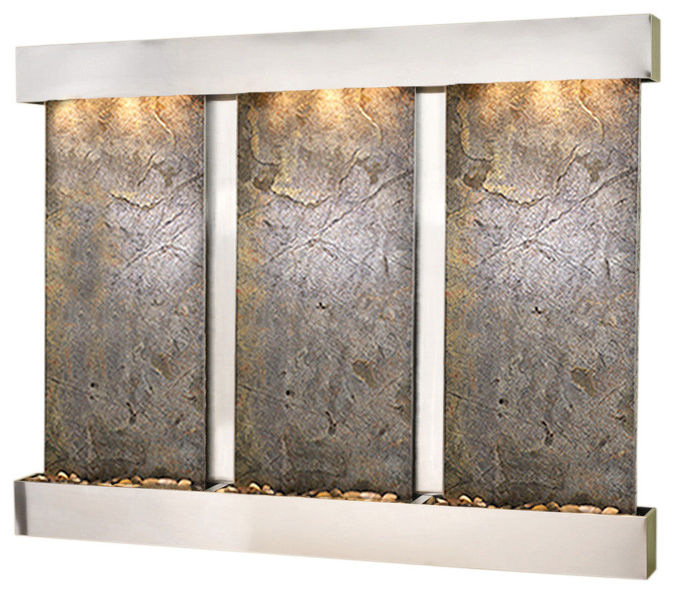 Deep Creek Falls Fountain, Green Featherstone, Stainless Steel, Square