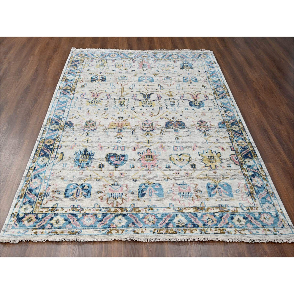Ivory Hand Knotted Mahal Design Supple Organic Wool Oriental Rug, 7'10"x9'10"