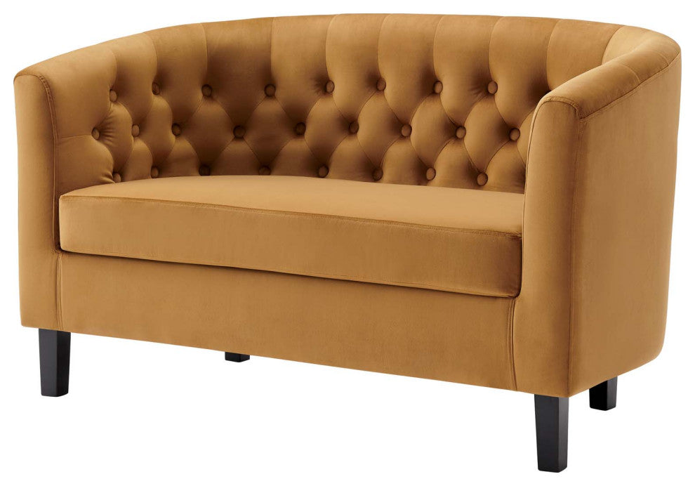 Loveseat Sofa, Velvet, Brown, Modern, Living Lounge Room Hotel Lobby Hospitality