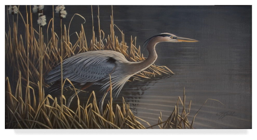 Wilhelm Goebel 'Stalking The Edge Heron' Canvas Art, 19"x10"
