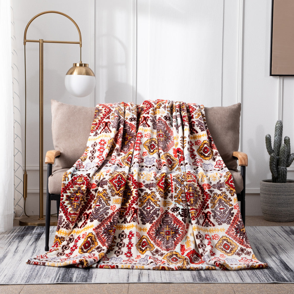 Southwestern Havana Geometric Soft Plush Fleece Throw Blanket, 90"x90"