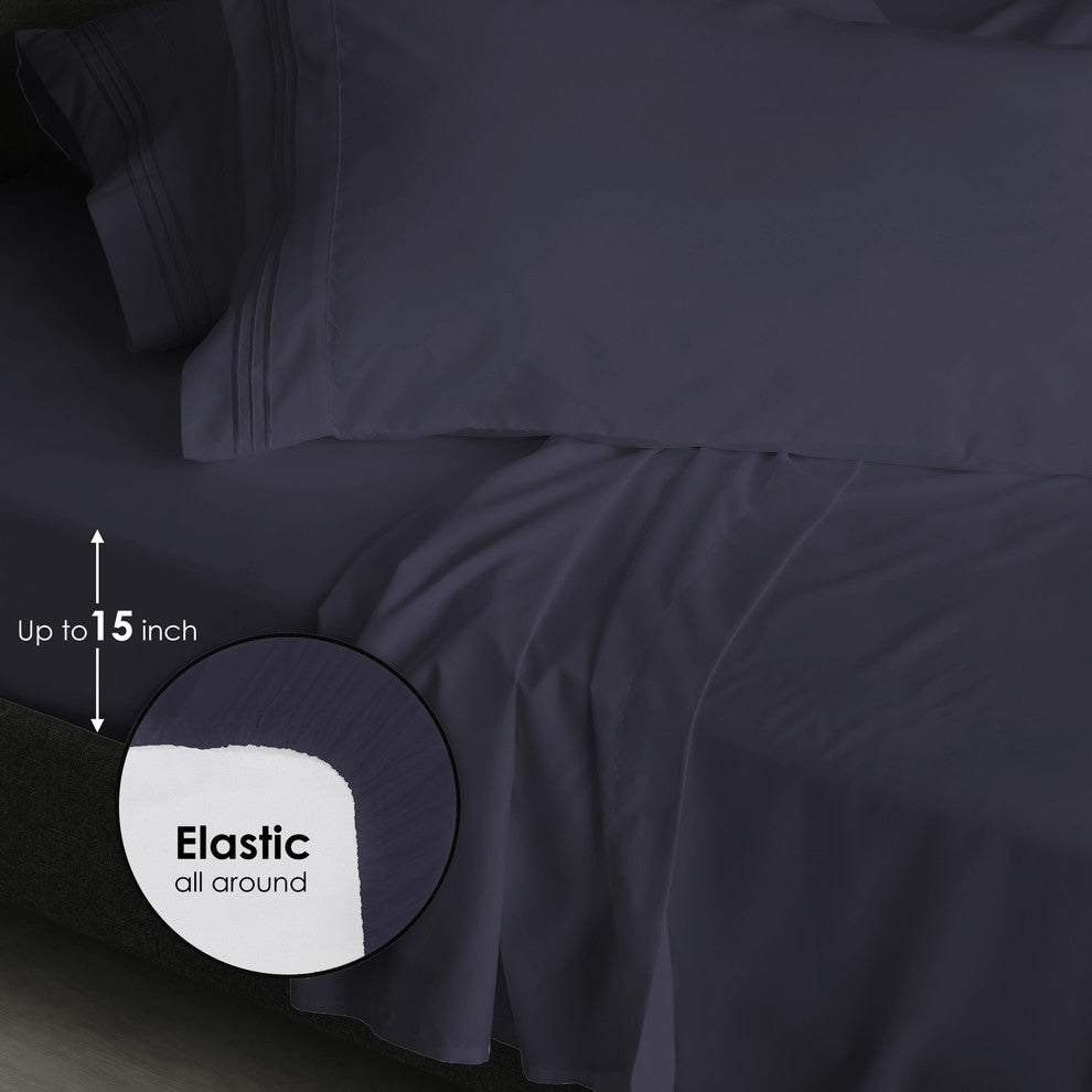 Furinno Angeland Vienne 4-Piece Microfiber Bed Sheet Set, King, Navy Blue