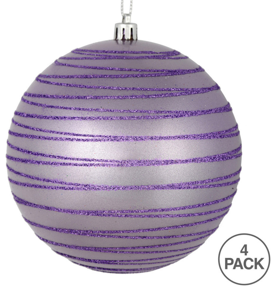 Vickerman N187686D 4" Lavender Candy Finish Ball Ornament With Glitter Lines