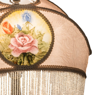 21 High Reverse Painted Roses Fabric with Fringe Table Lamp
