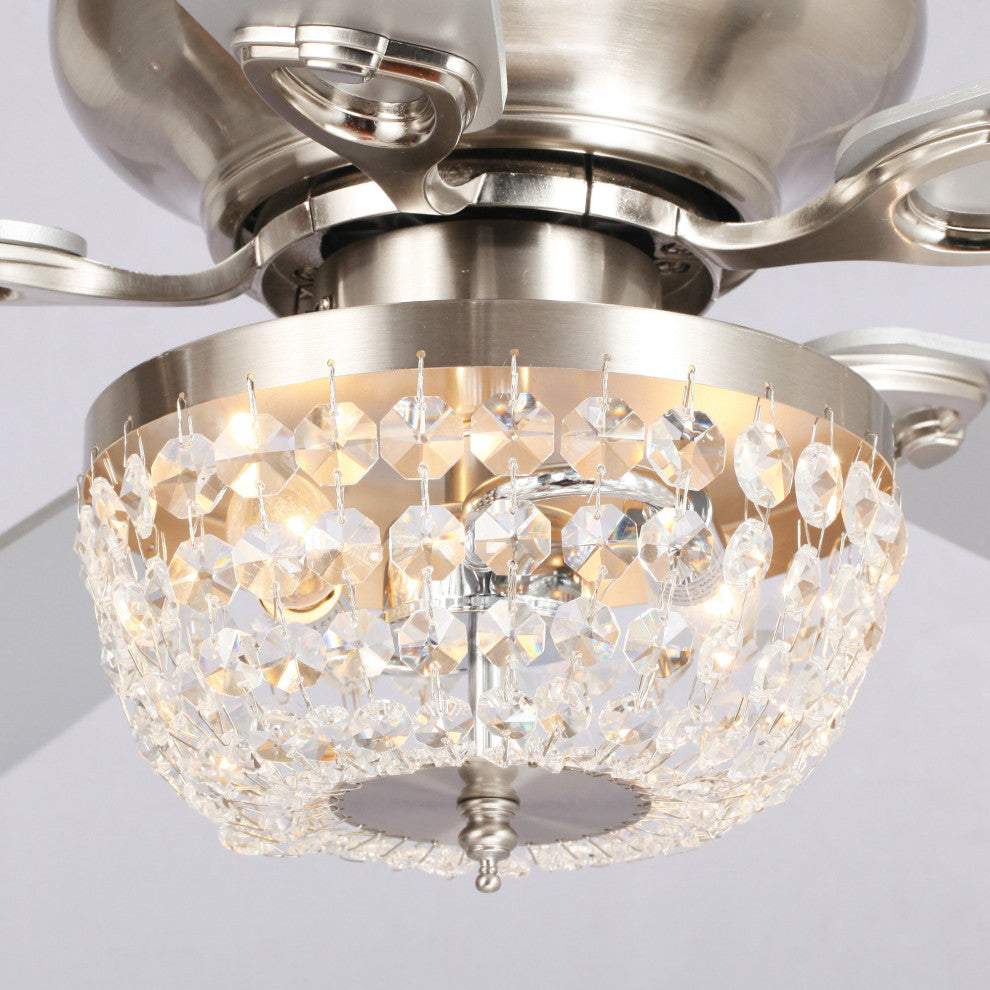 48-in Satin Nickel Crystal Flush Mount Ceiling Fan with Remote and Light Kit