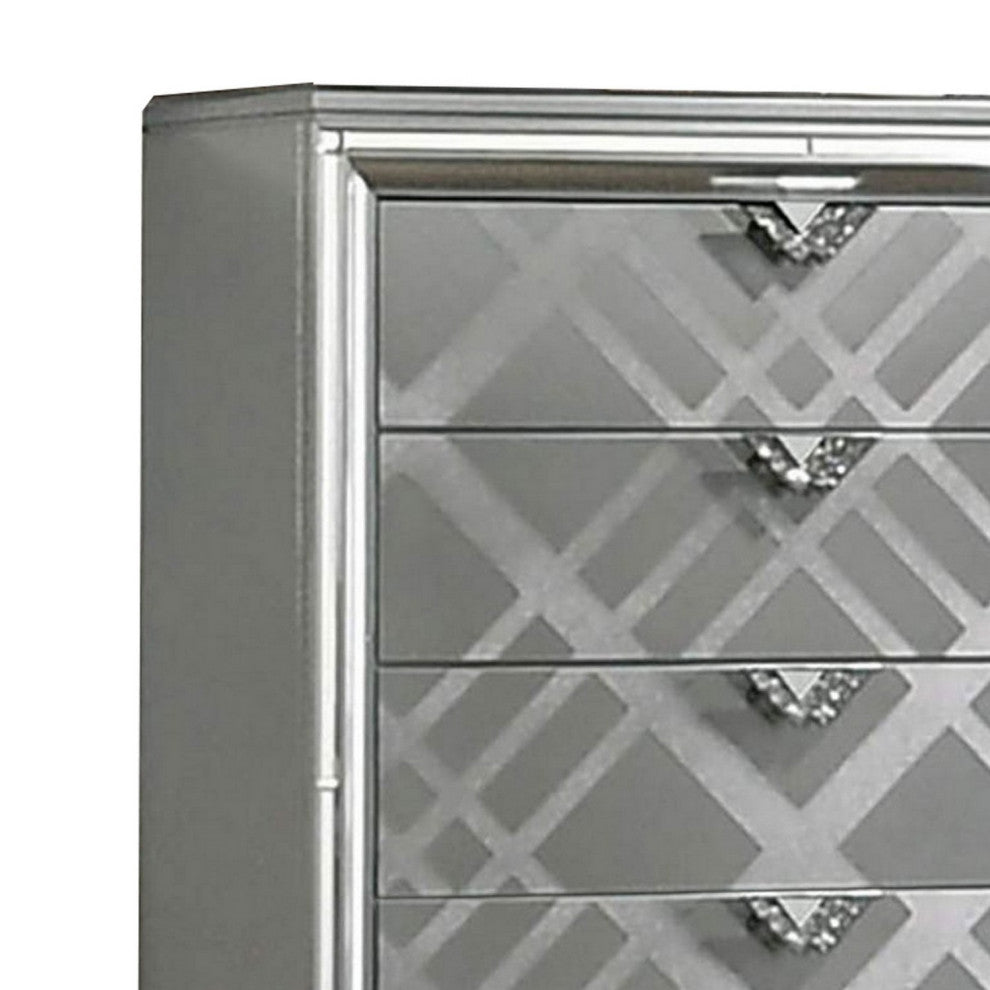 Benzara BM252507 Chest With Embossed Pattern and Acrylic Legs, Gray