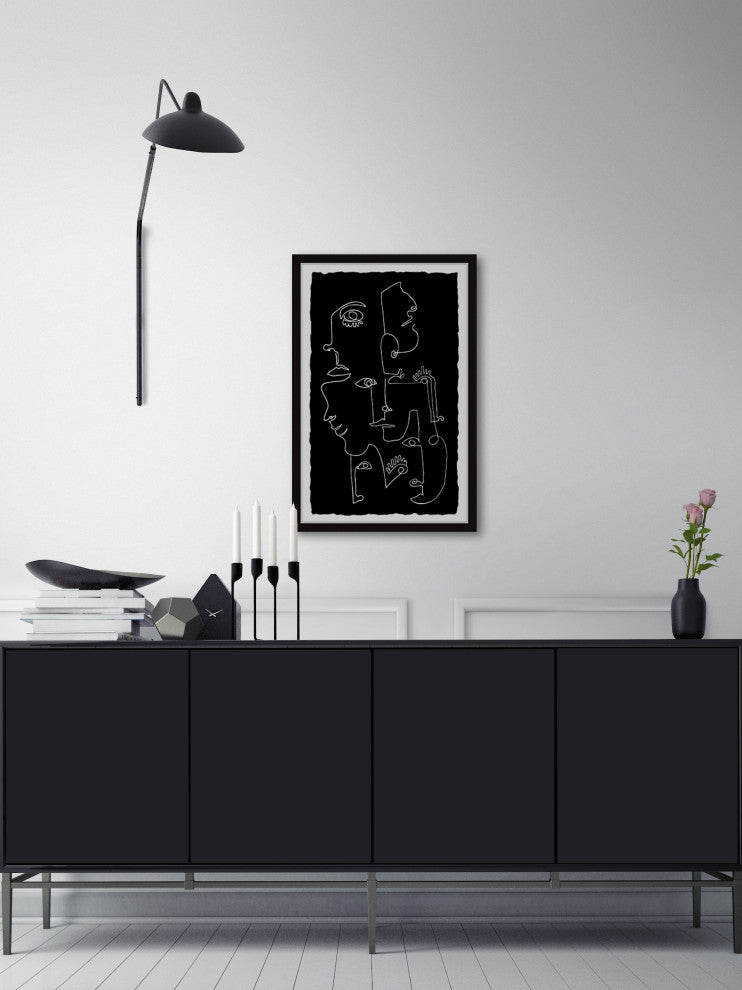 "Line Face Illusion" Framed Painting Print, 24x36