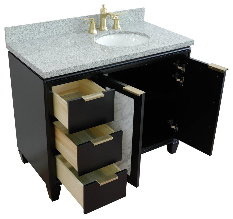 43" Single Vanity, Black Finish With Gray Granite
