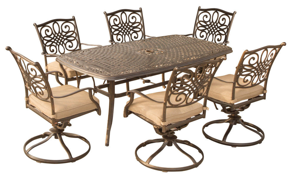 Traditions 7-Piece Dining Set, 6 Swivel Chairs, Large 72 x 38" Table