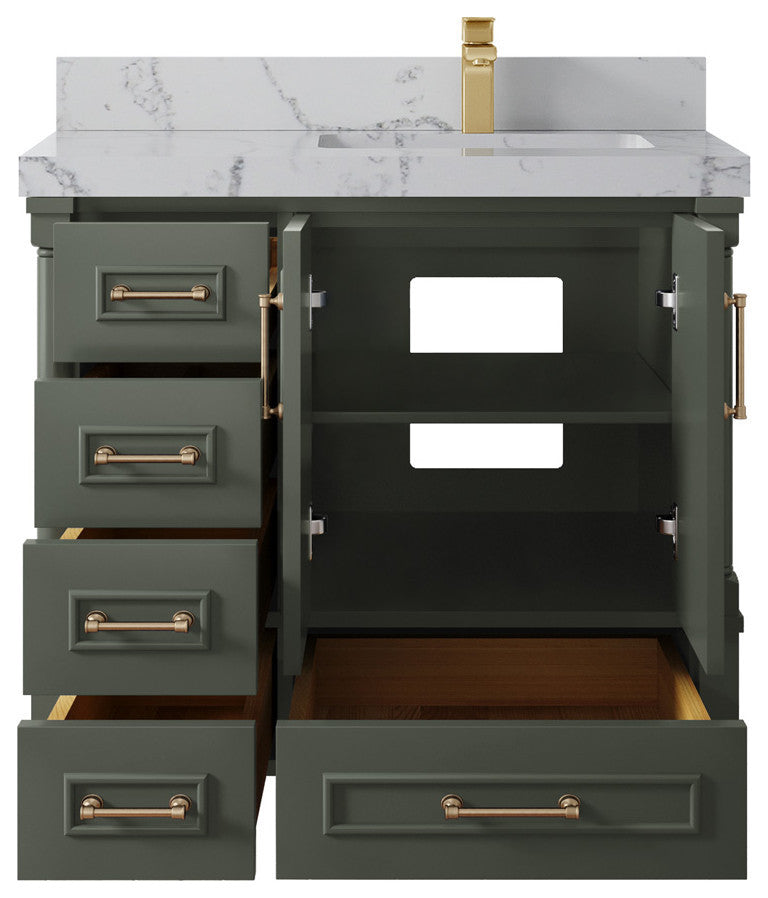 Aberdeen 36 Right Offset Bath Vanity in Pewter Green 2" Venatino Quartz